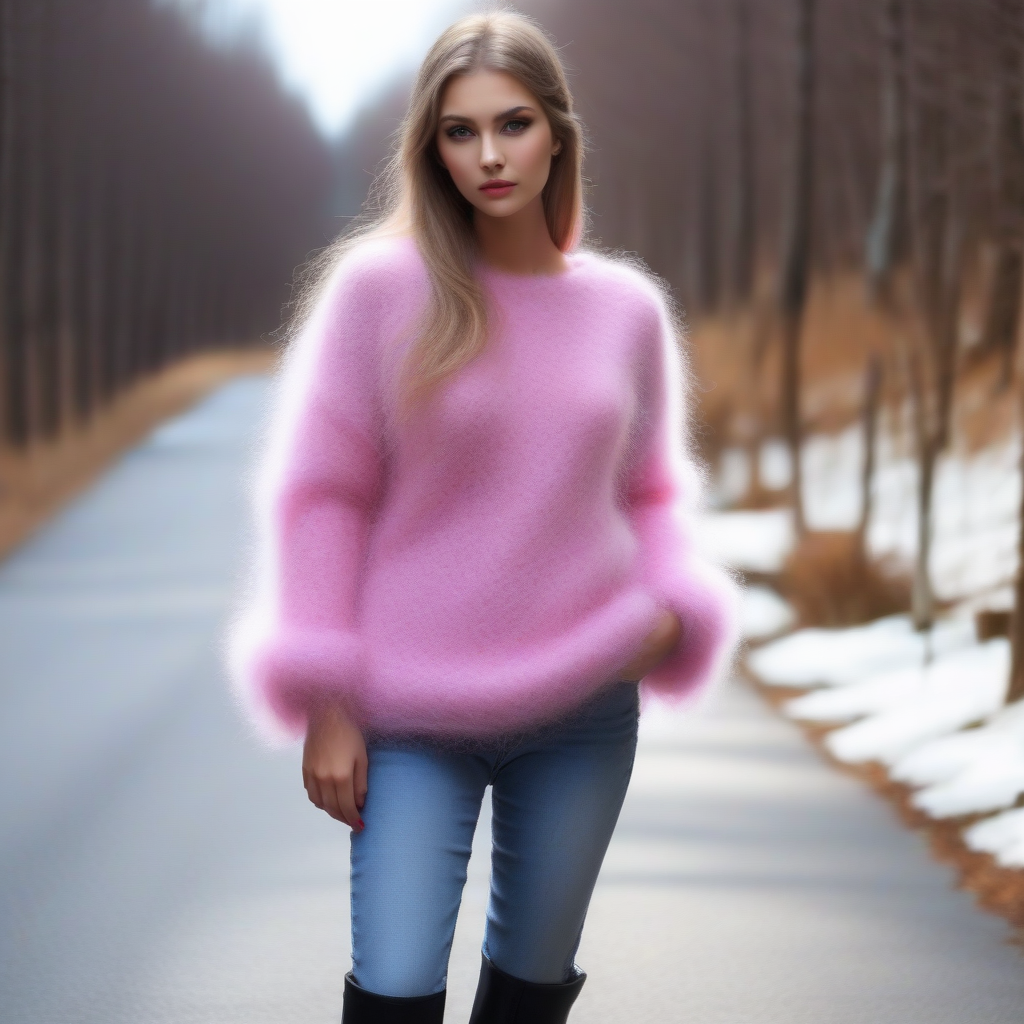 purple Very Fuzzy Very Fluffy Mohair Chunky Cable Knit skin tight