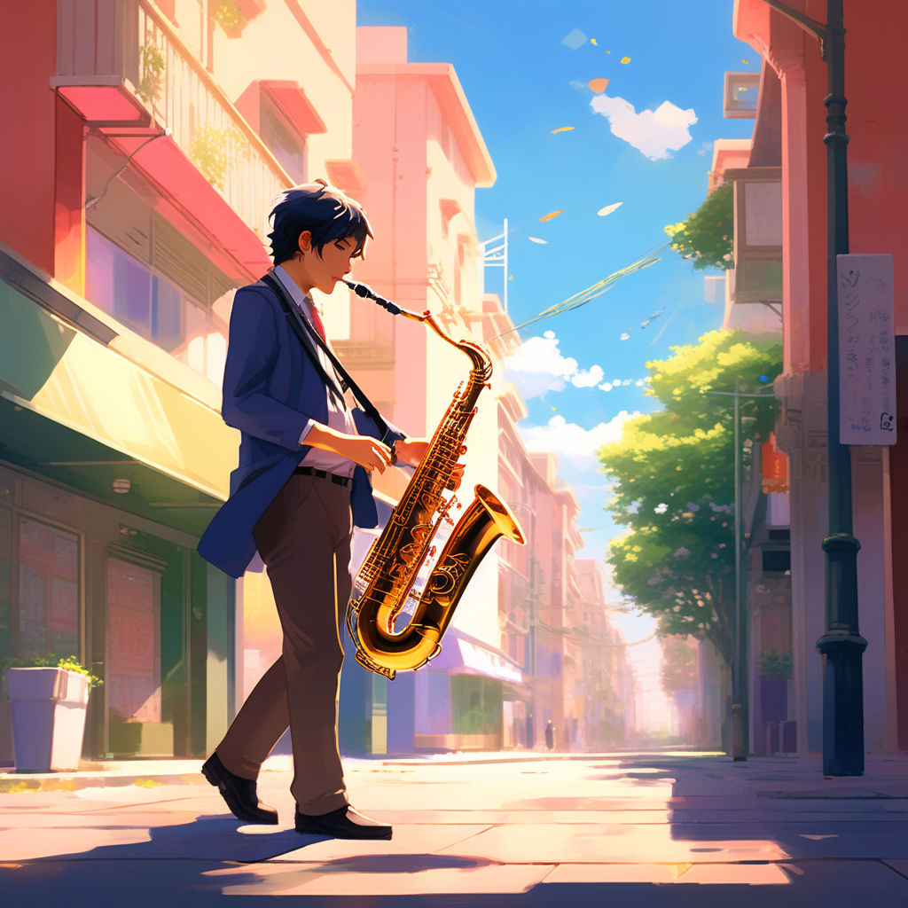 3D Musician Anime Woman with Saxaphone · Creative Fabrica