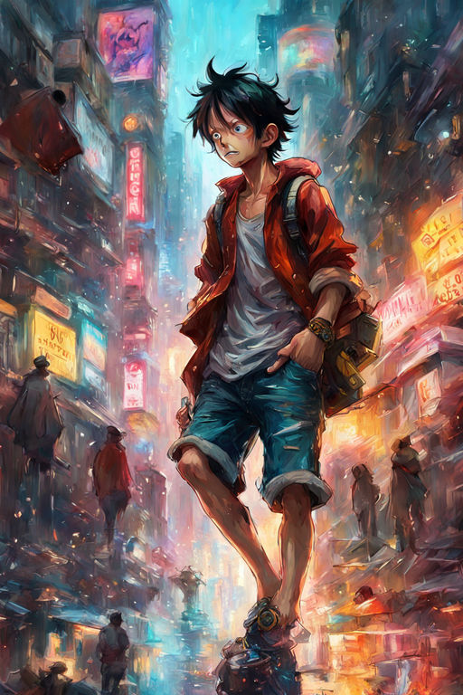 One Piece Anime - Luffy - 80s Retro Art P - Art Print