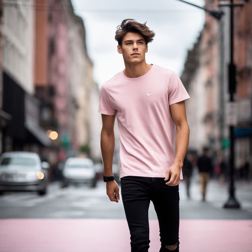 wearing a blank oversized heavy cotton blank pink t-shirt