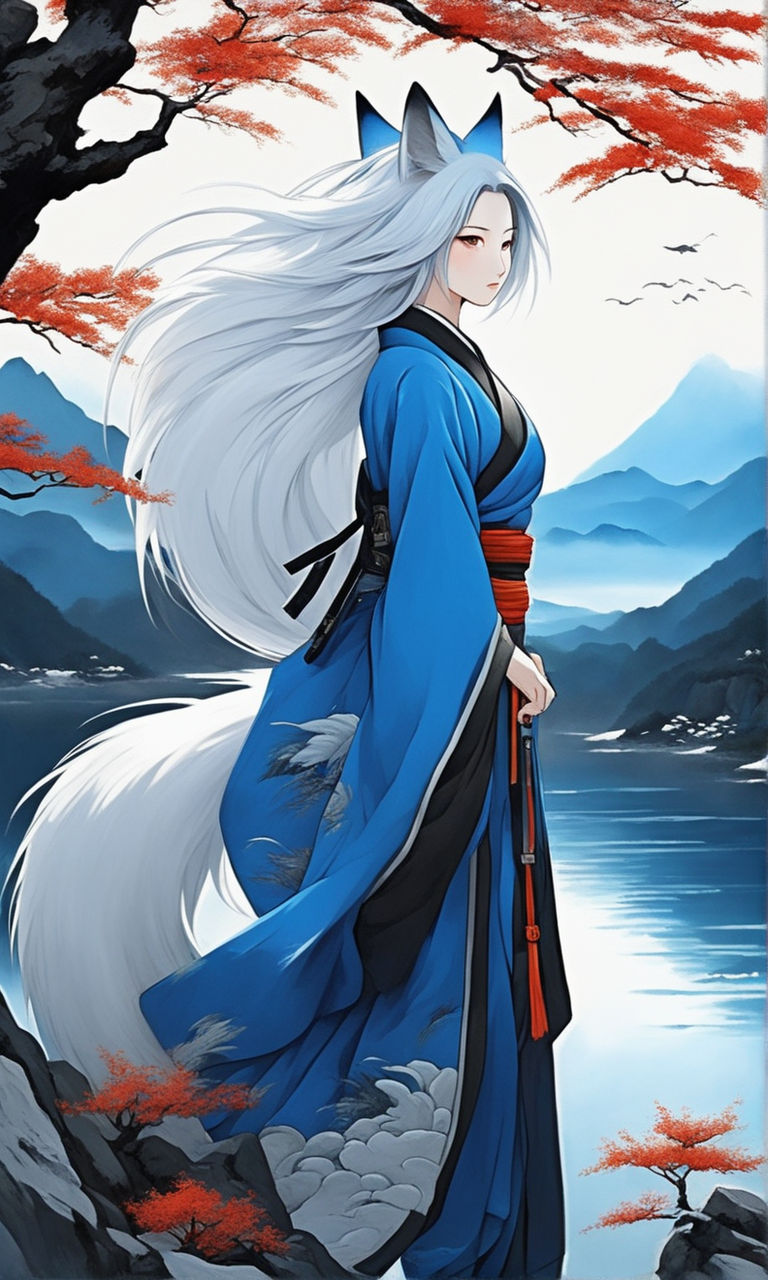 anime white kitsune girl