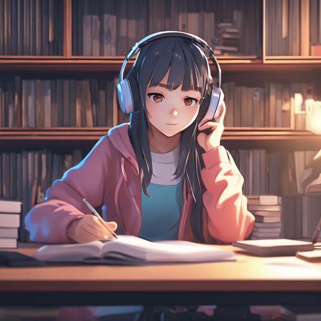 sticky-rail868: Anime girl DJ Listening to Music and reading a book