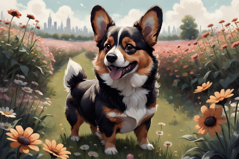 Pembroke Tricolor Galês Corgi Senta-se Em Madeiras Em Folhas De