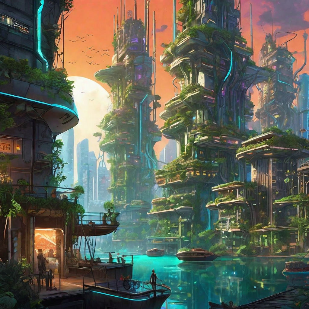 A solarpunk city with white skyscrapers, plants and the ocean nearby