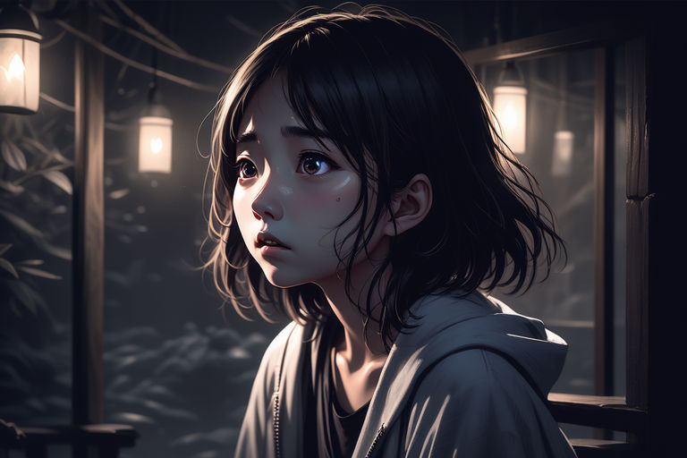 anime visual of a girl with short hair, dark atmosph