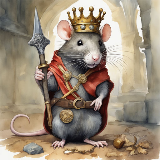 mad rat king with an emerald eye yiealding a golden  - prompthunt