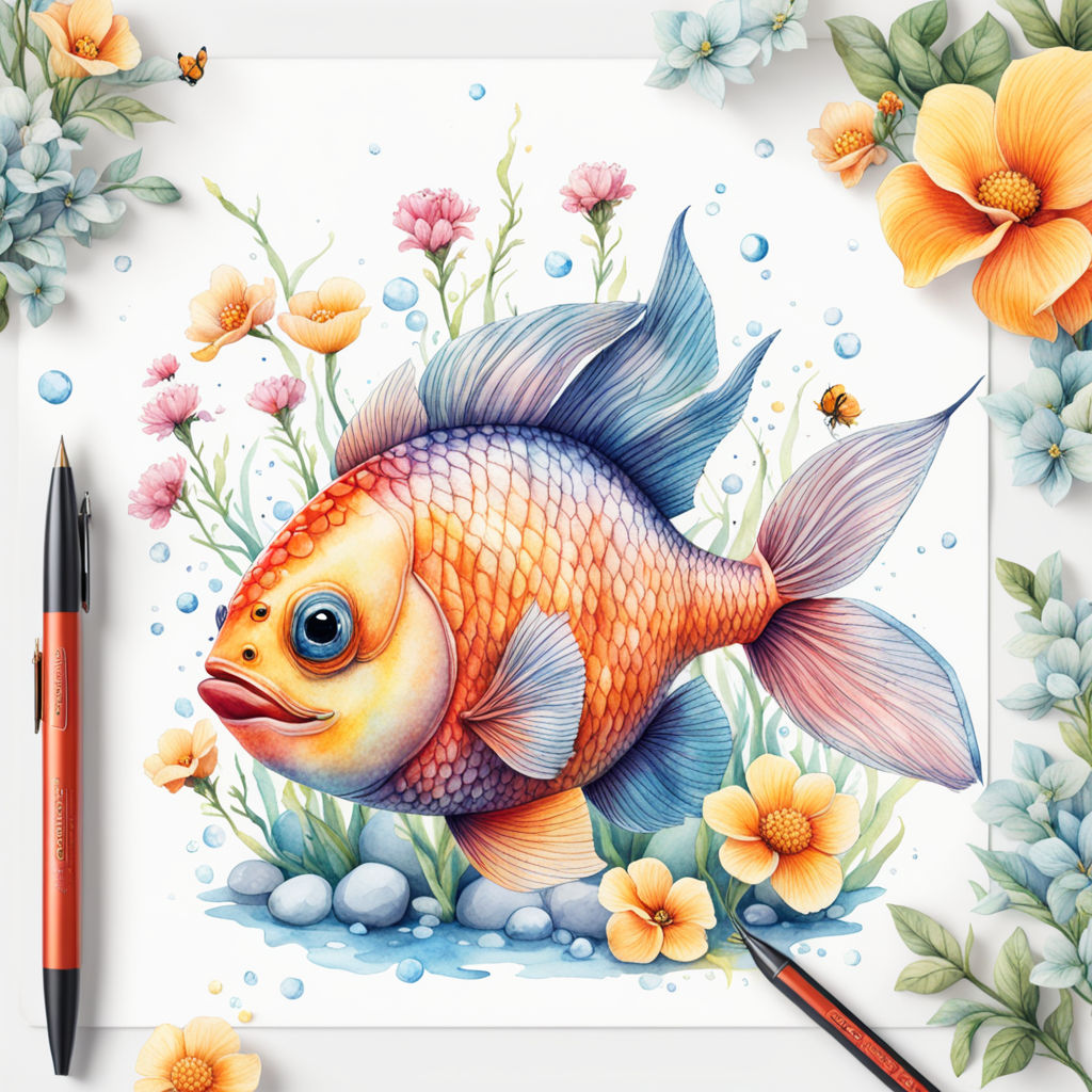 Realistic Gold Fish Colour Pencil Drawing Stock Illustration 1457034068 |  Shutterstock