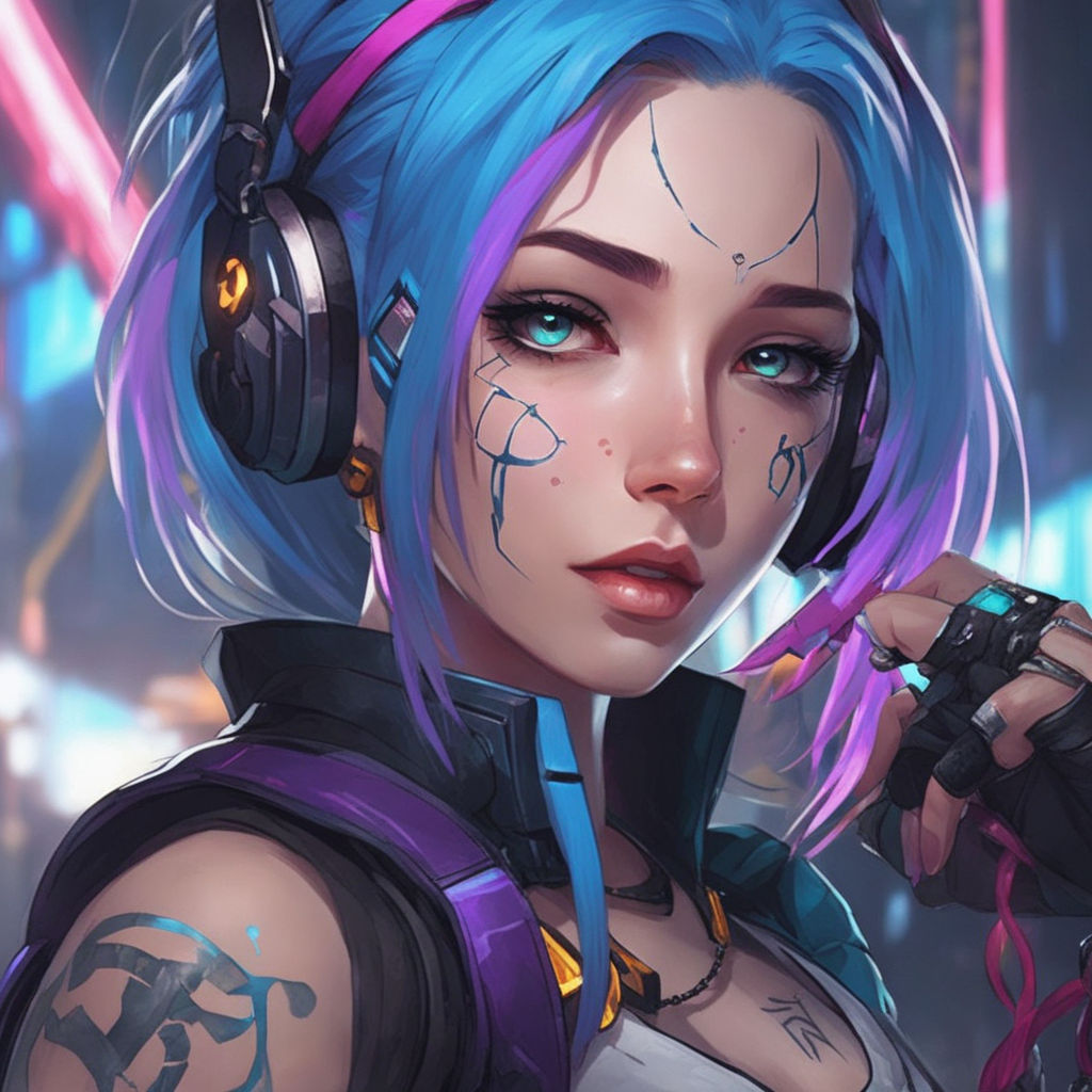 Premium Photo  Portrait anime jinx from league of legends braids grunge