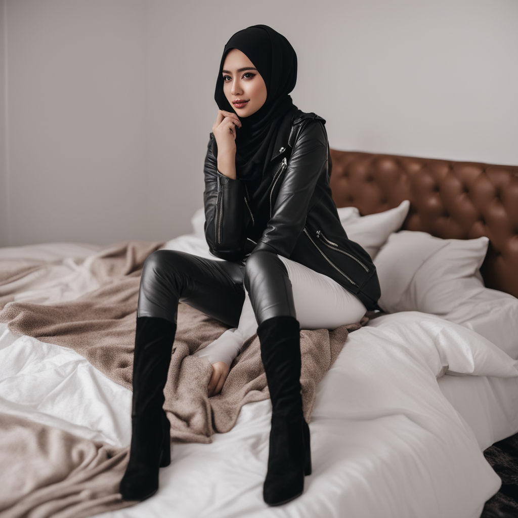 Dark Arabic woman in beige leather leggings - Playground