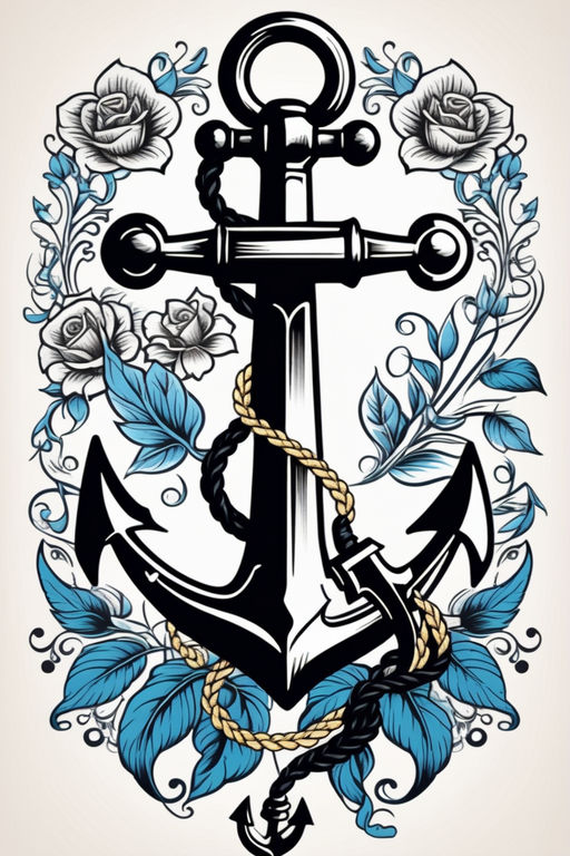 anchor tattoo with rose, sailor jerry tattoo flash | Stable Diffusion
