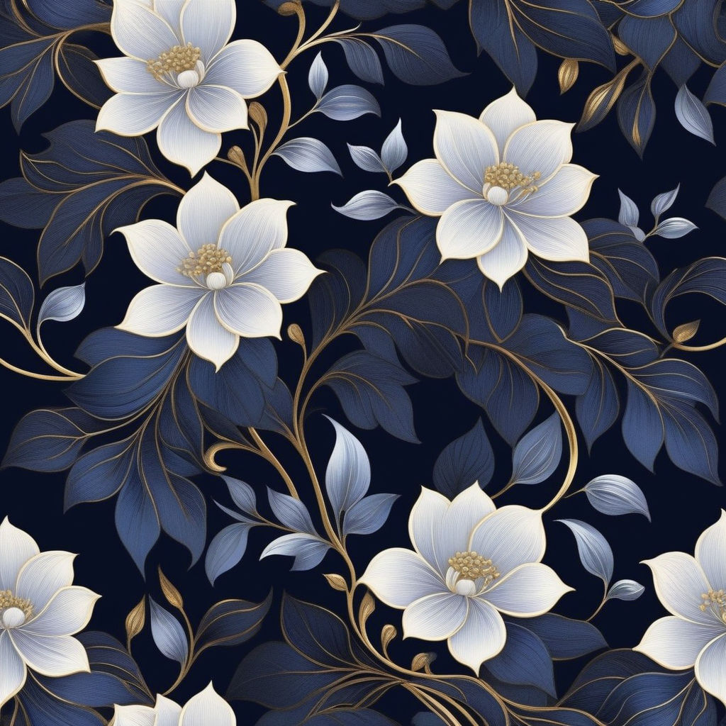 Navy Blue Velvet, Dark Floral Velvet Fabric