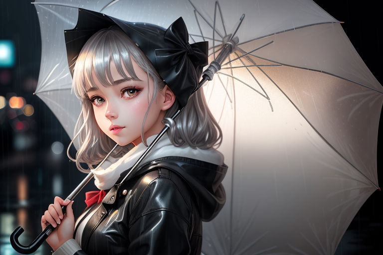 Anime girl, umbrella, dark, white hair, umbrella, Anime, HD phone wallpaper