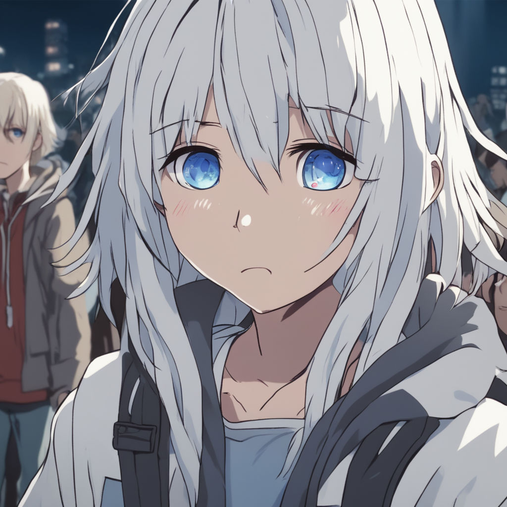 Anime Girl With Blue Eyes And White Hair That Walks With