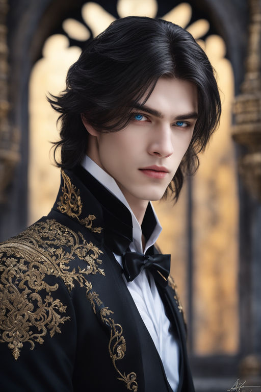 vampire lord, long black hair, handsome, disney movie