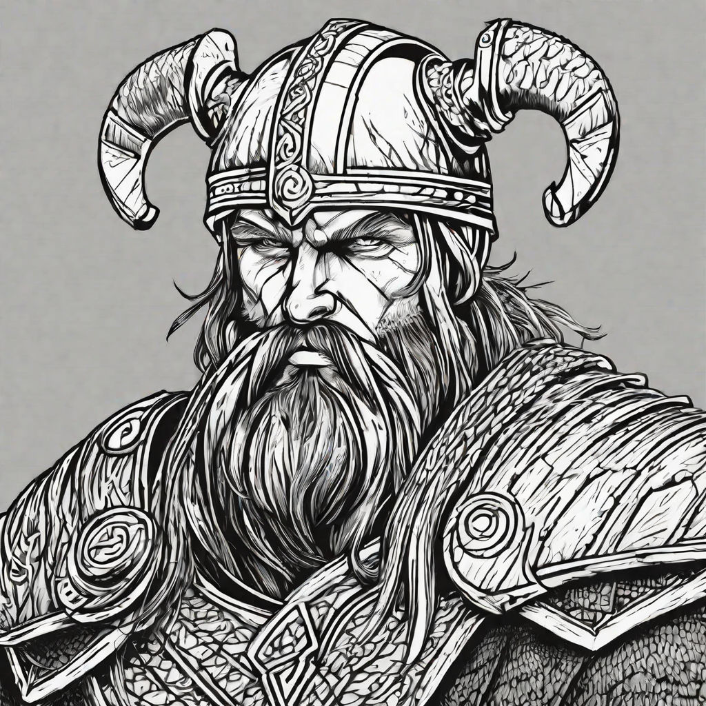 Line drawing Bjorn Ironside Viking warrior style Carl Larsson