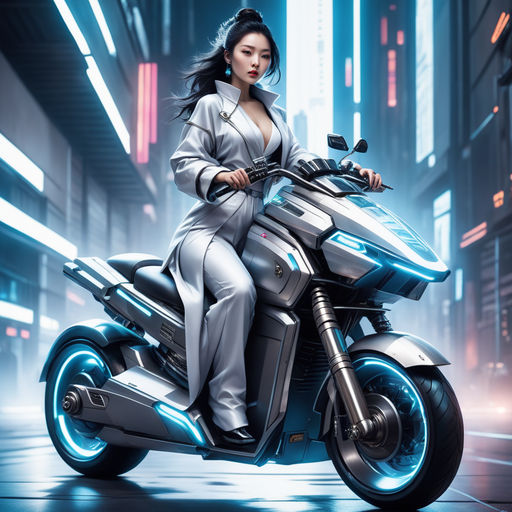 Fashion cyberpunk girl drive a supercar asian woman with future