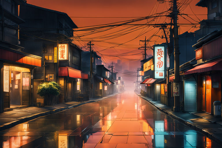 street in the night with bridge anime background wallpaper Stock  Illustration | Adobe Stock
