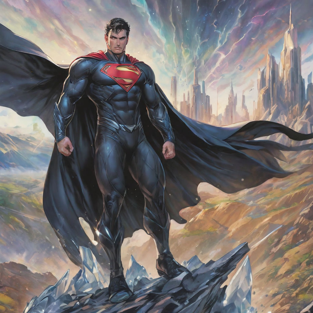 Superman dressed in jet-black spandex suit and latex cape