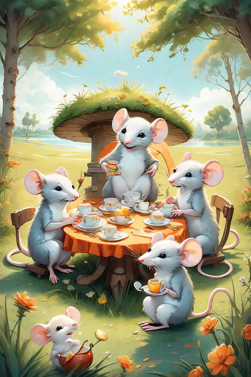 Family of Cute Mice in a Mouse House · Creative Fabrica