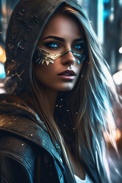 Beautiful girl cyberpunk fantasy art wallpaper background 