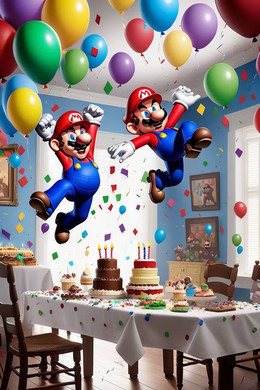 Backdrop para cumpleaños con temática de Mario Bros 🔧 Pastel por
