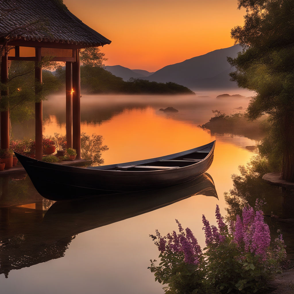 sitting beside a tranquil lake at sunset - Playground