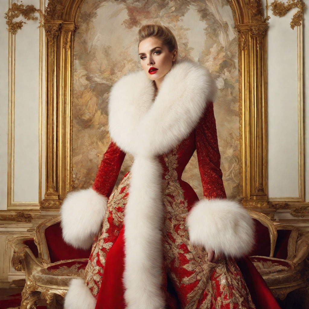 Red and white sales fur coat