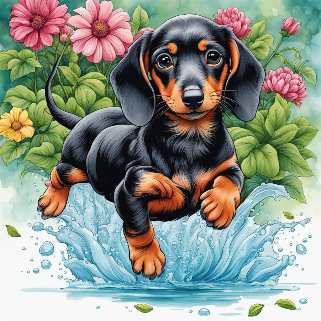 Splatter Dachshund Dog - 5D Diamond Painting 