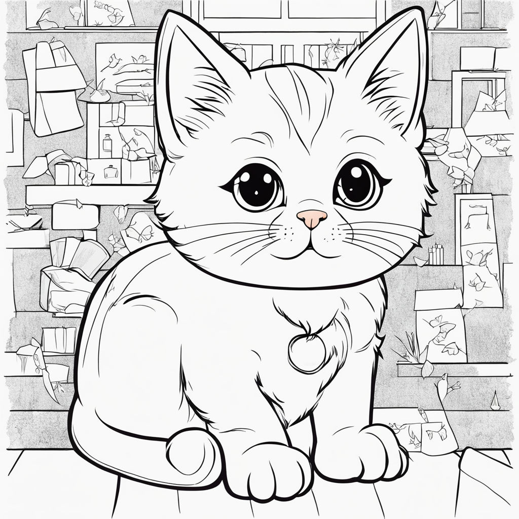 Coloring page outline of cartoon Colorful printable Cute cat