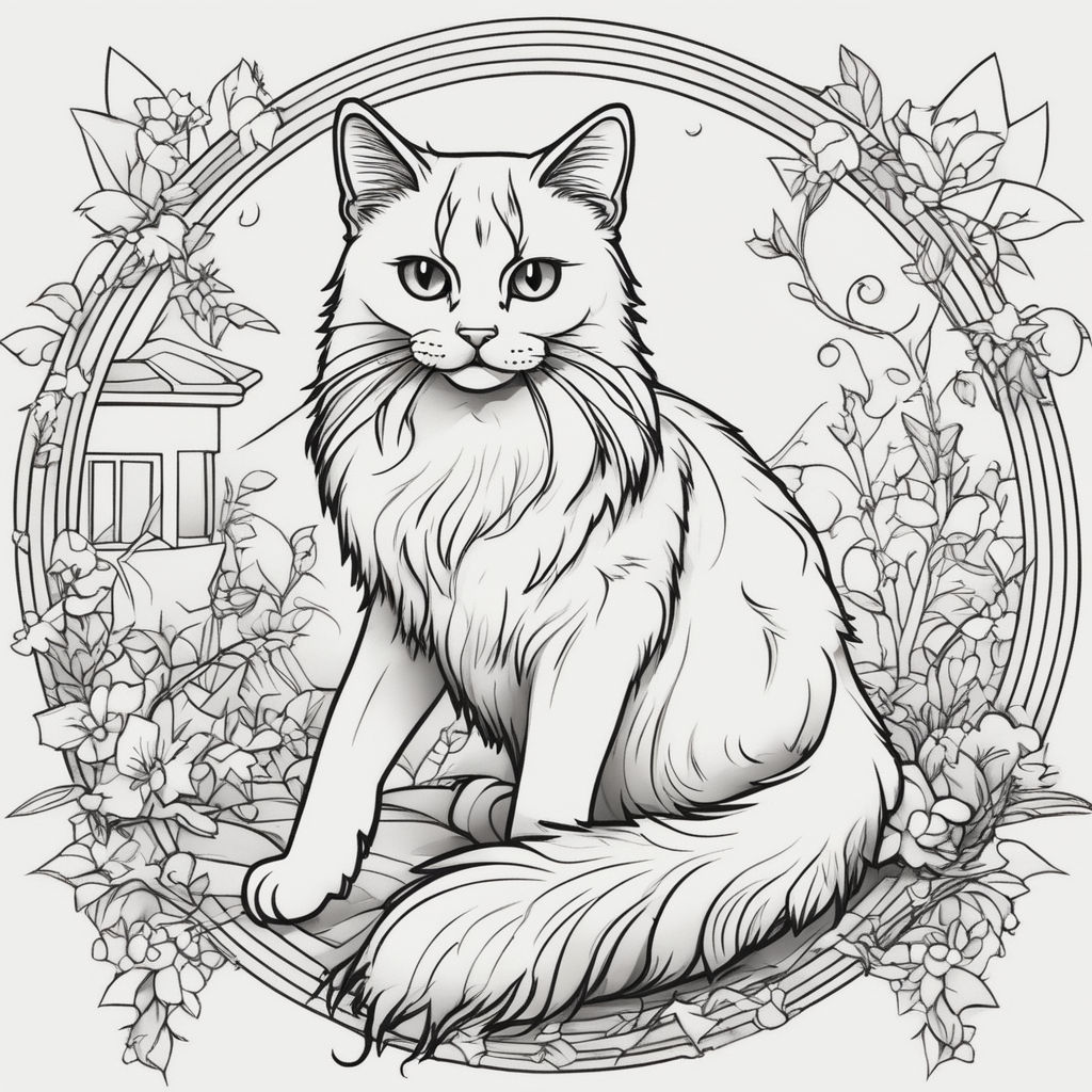 Cat-style coloring book pages for adults, outline art, centered, white  background, drawing on Craiyon