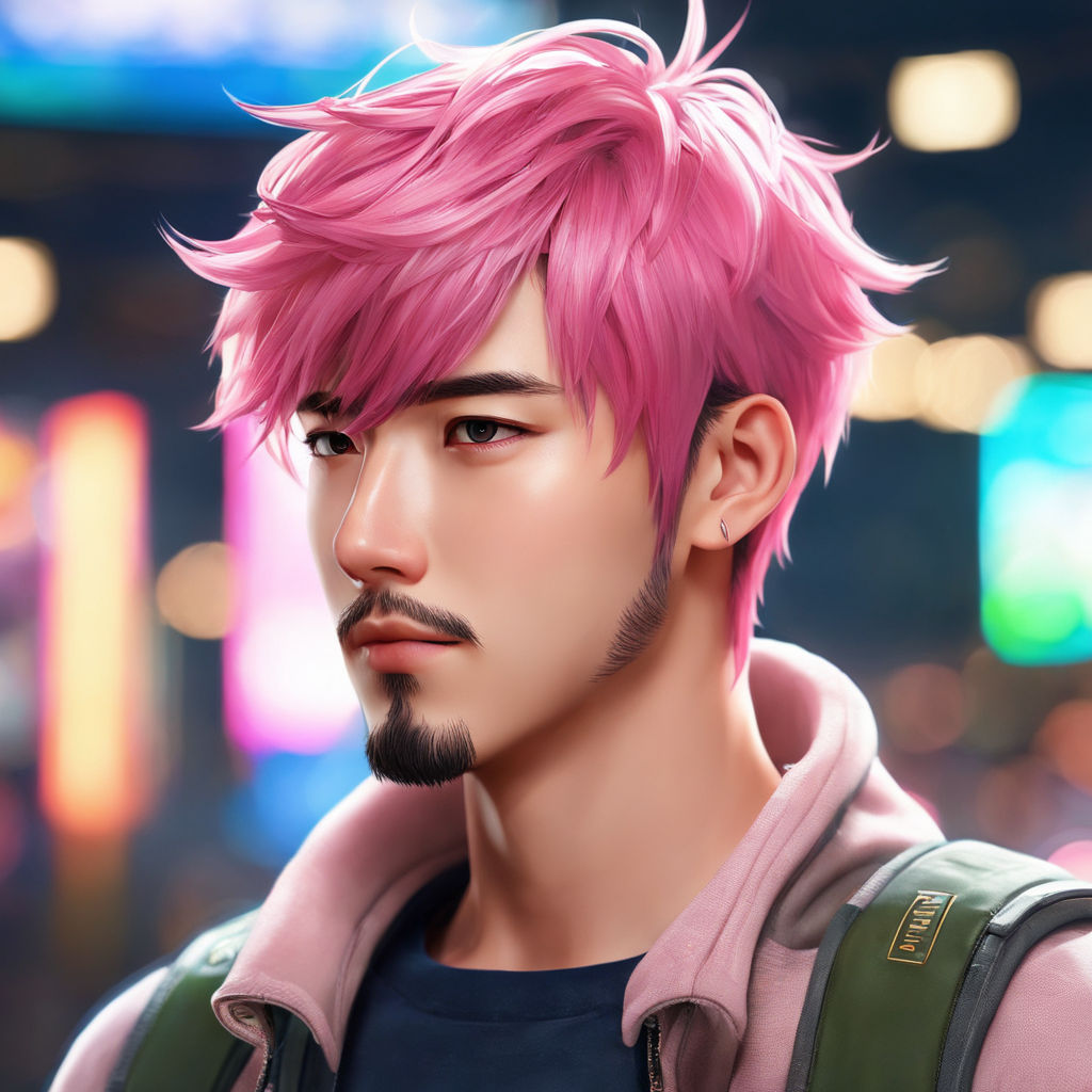 anime boy pink hair black background