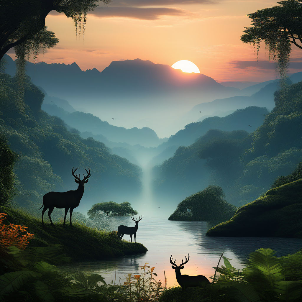 Deer with sunset - Wallpaper