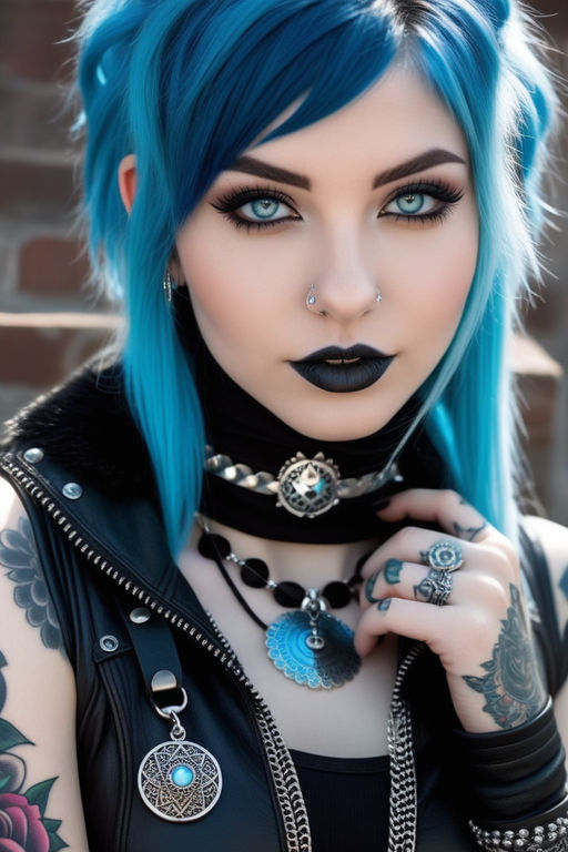 Gothic Woman with Piercing Eyes, Pale Skin and Silver Streak