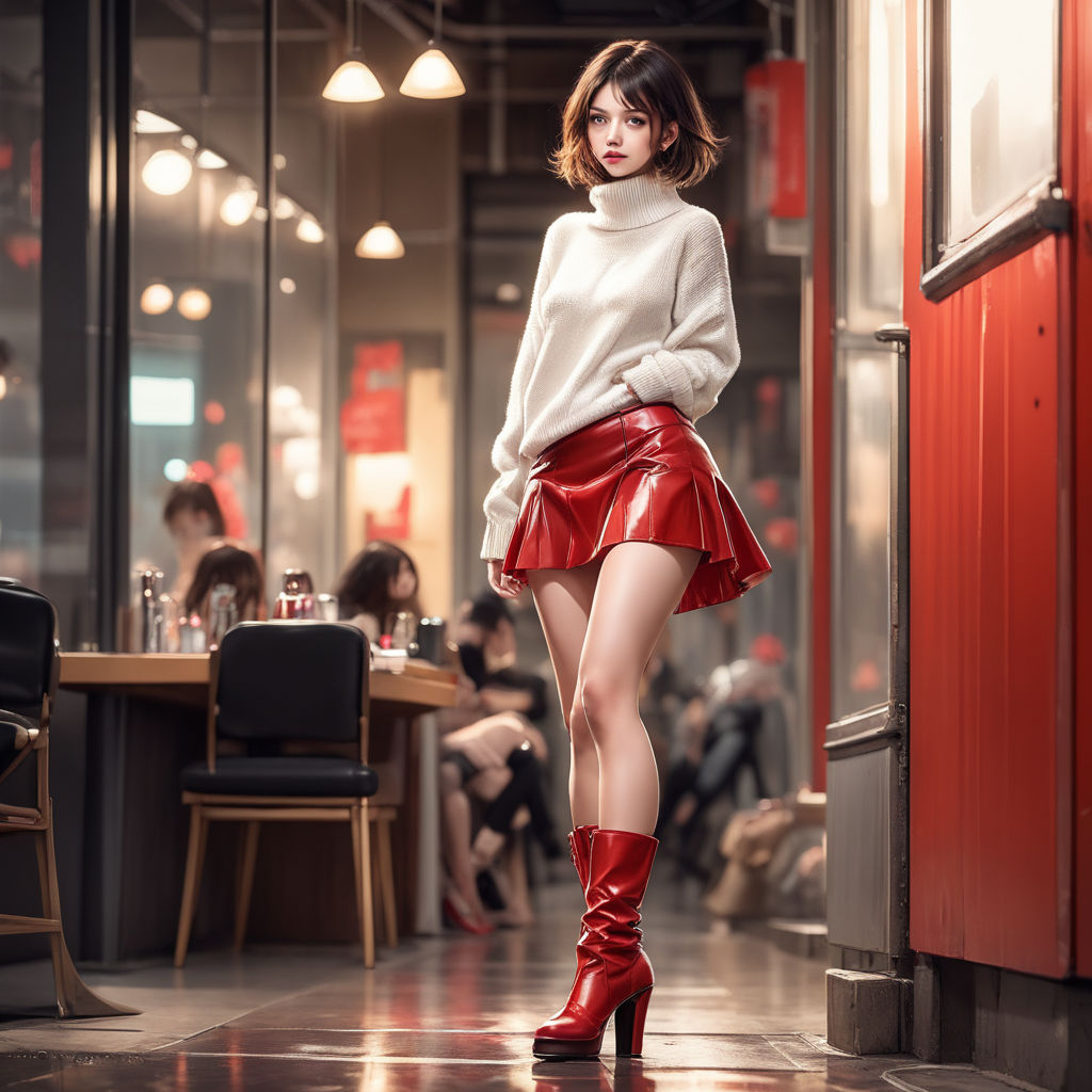 4k girl 20 years old mini red skirt street realistic mini bra s