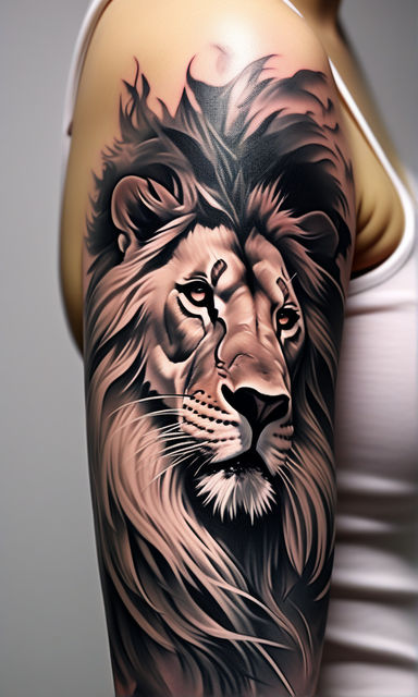 Realistic Lion on Shoulder- Instagram @michaelbalesart by Michael Bales:  TattooNOW