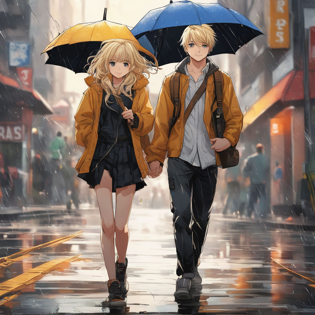 anime couples walking together