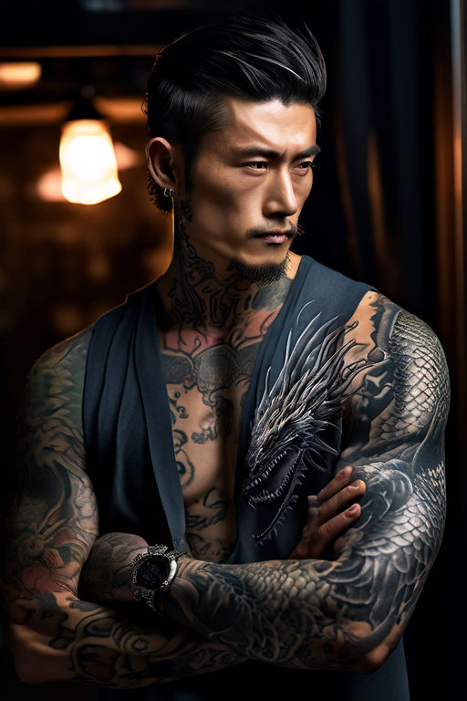 Premium Photo  Male model of a yakuza man with a tattoo on his