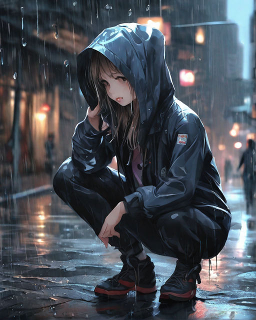 Sad Anime Girl in the Rain