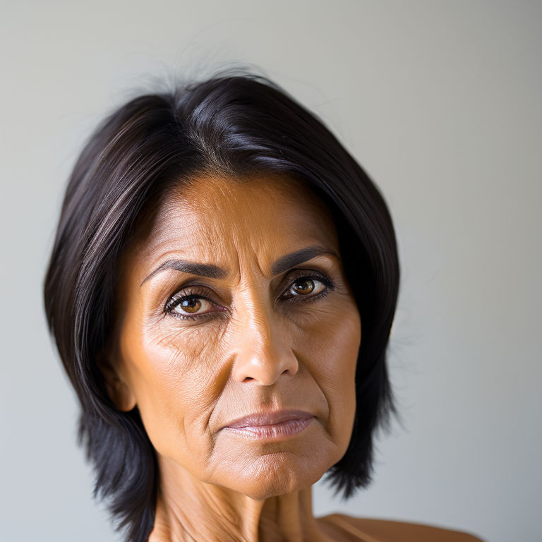 Close-up portrait photography. an asian mature woman with black