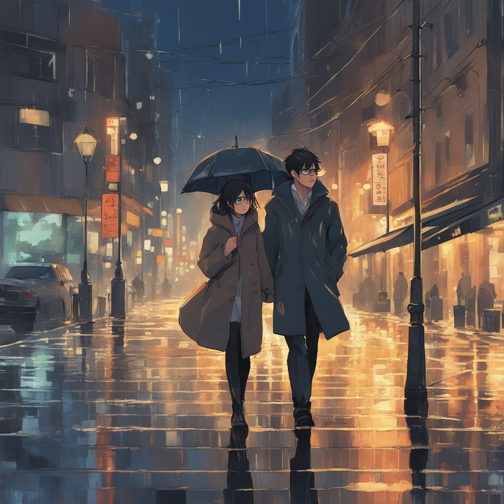 anime couple holding hands and walking