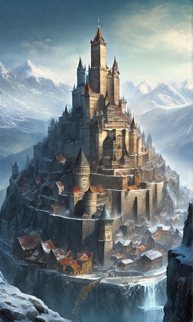 high fantasy castle on a mountain, concept art, on an