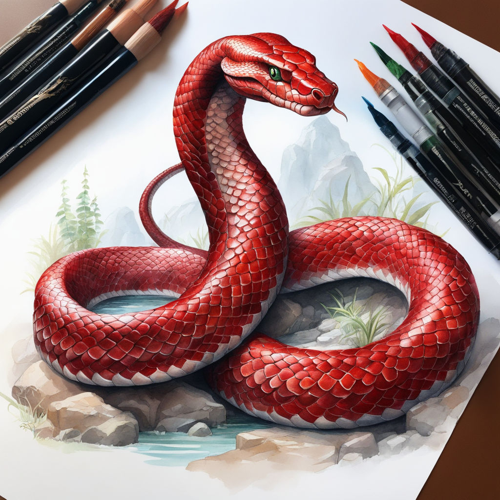 snake 3d Colored Art Drawing