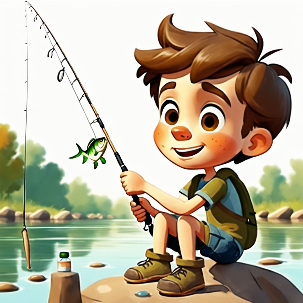 a 6-year-old boy with a fishing rod - Playground