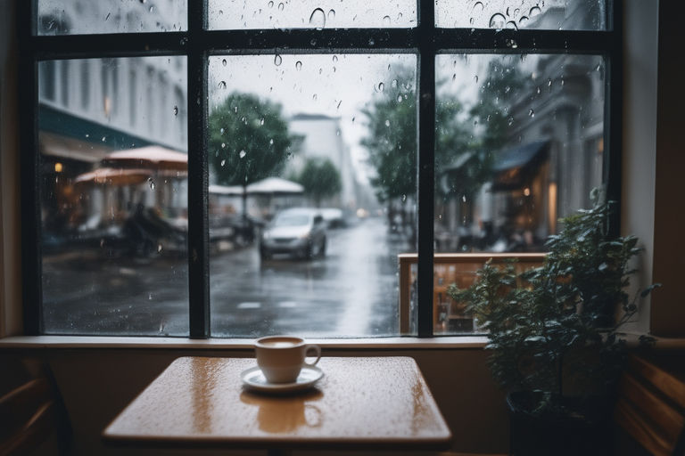 Lofi, aesthetic vibes, coffee shop, rainy