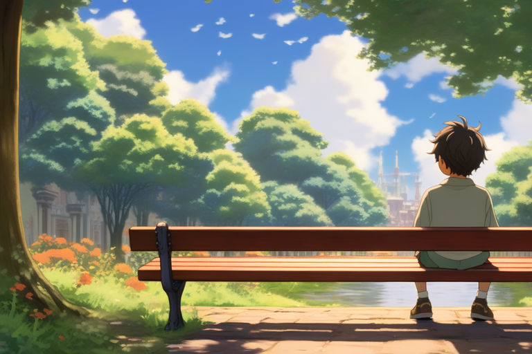 KREA - an anime girl sitting on a bench at a park, trending on pixiv,  detailed, anime, pastel colors, dramatic lighting, by kawacy