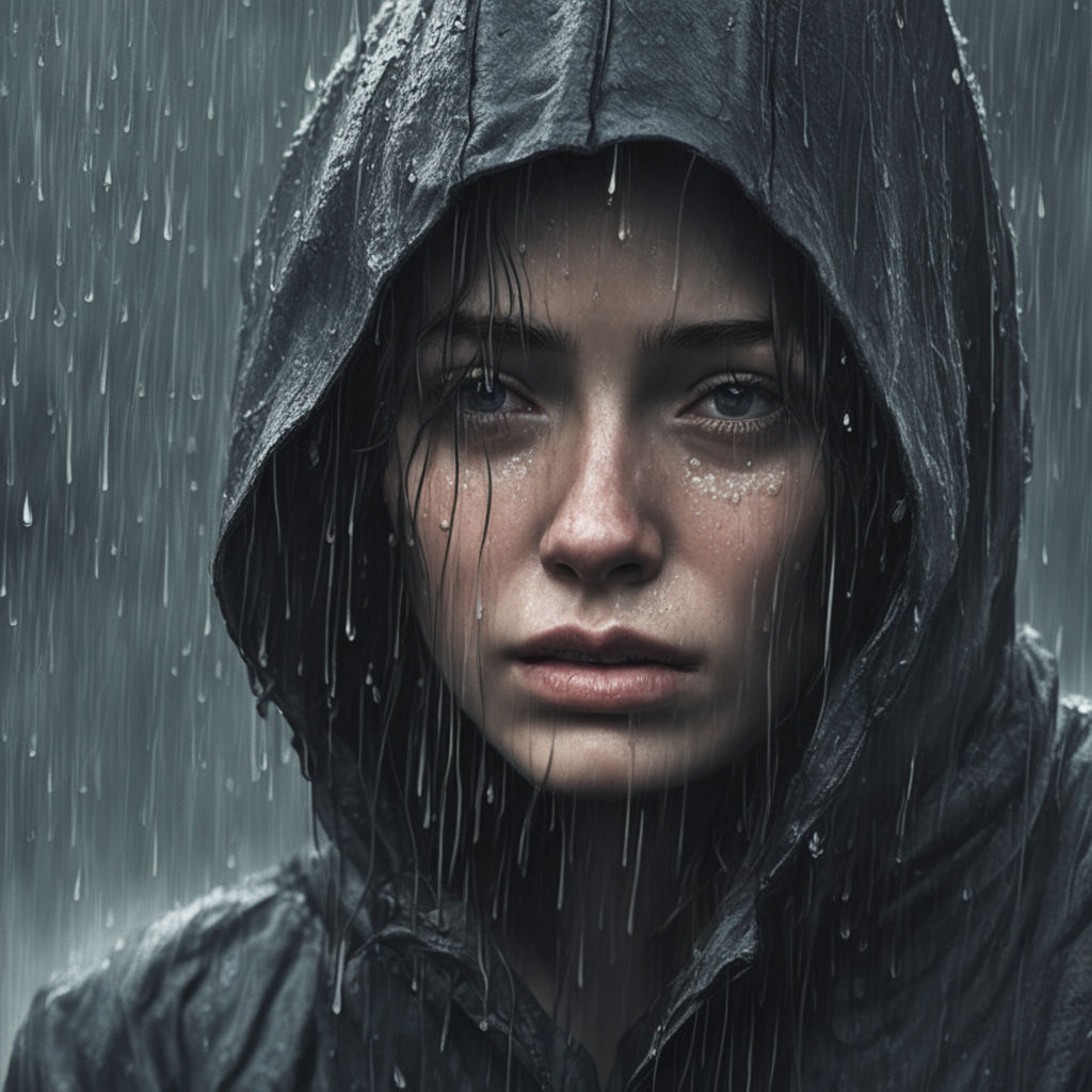 lonely girl in rain crying