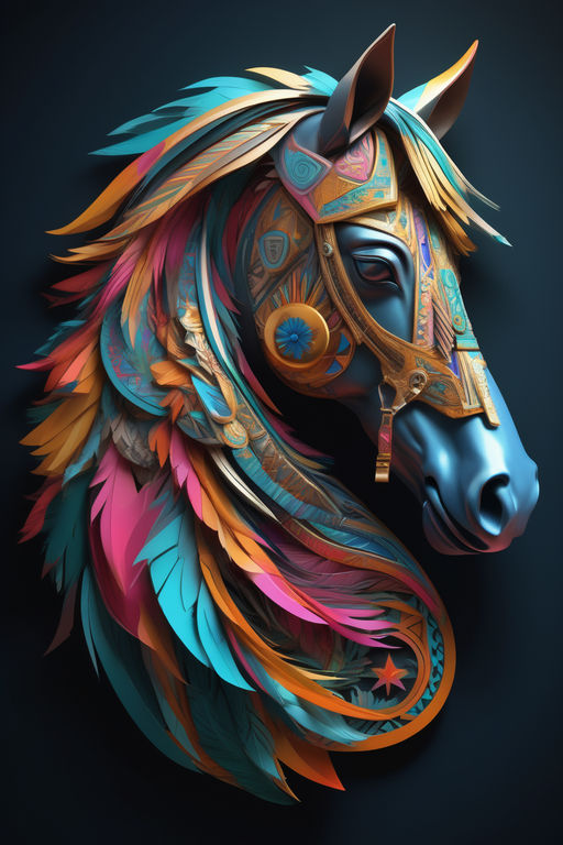 Tribal horse head tattoo posters for the wall • posters personage, mustang,  steed