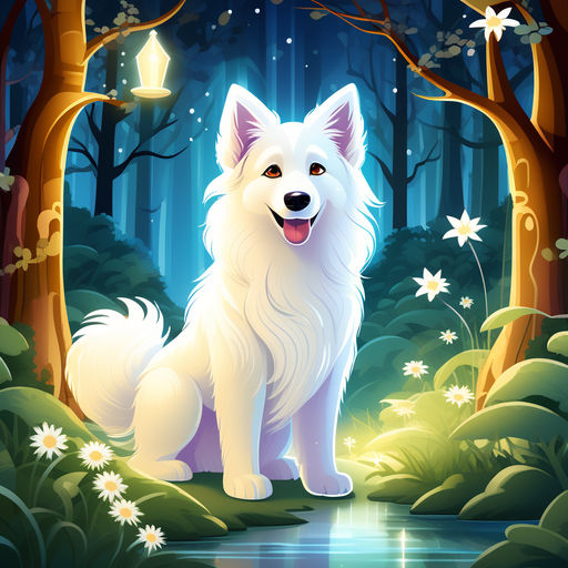 whitwhite wolf on a starry night in the forest