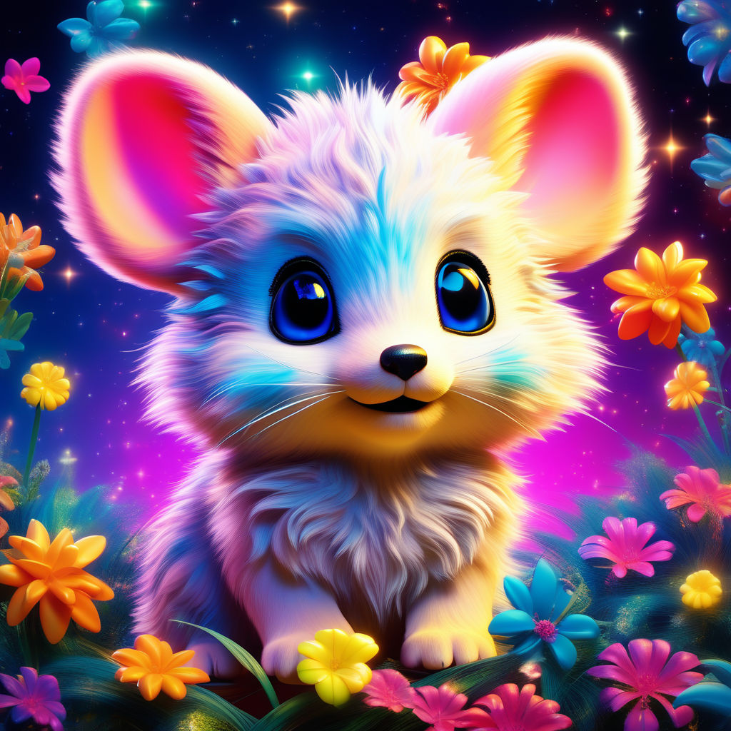 Cute and adorable cartoon ethereal hedgehog which combined with glittering  violet flower - Playground