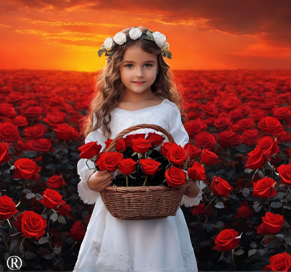 cute babies in red roses